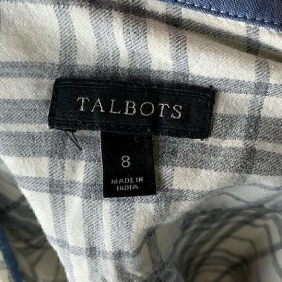 Talbots top size 8 gray white plaid flannel fall - Picture 7 of 9